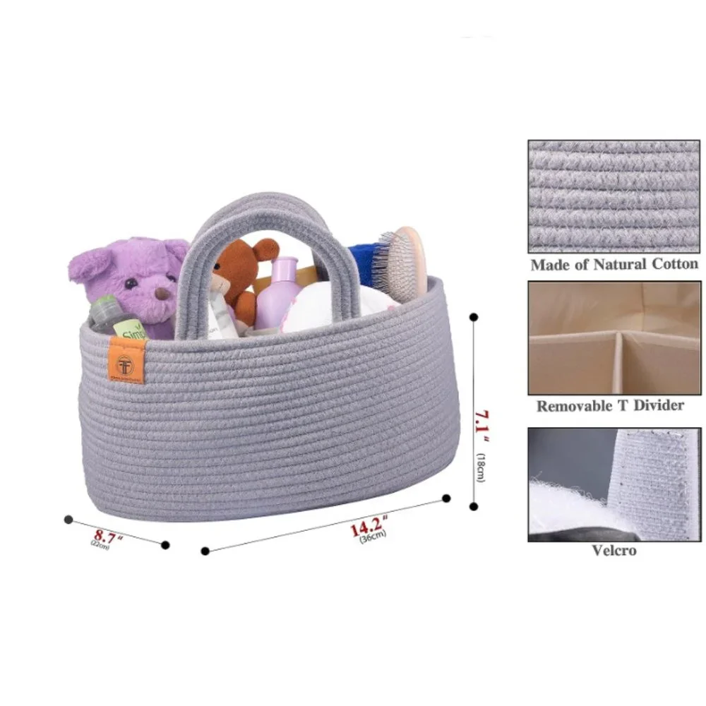 Cotton Rope Diaper Basket Caddy - Baby Diaper Bag - Nursery/ Car Organizer